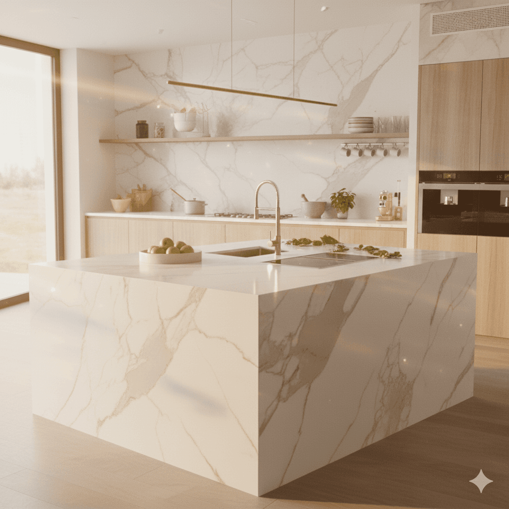 Dalle de marbre beige avec veinage délicat